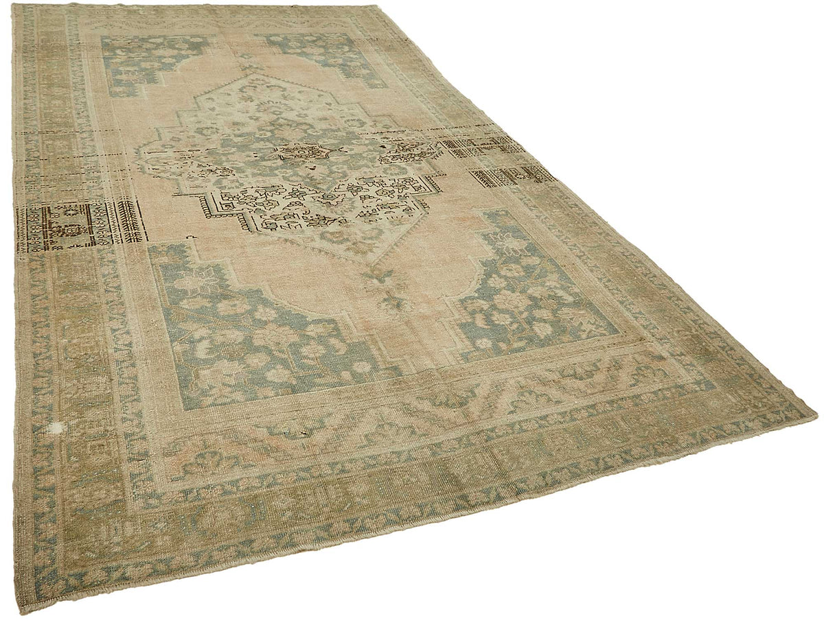 Kavale Bej Mavi Madalyon Desenli El Dokuma Halı 188x335 cm – genel görünüm