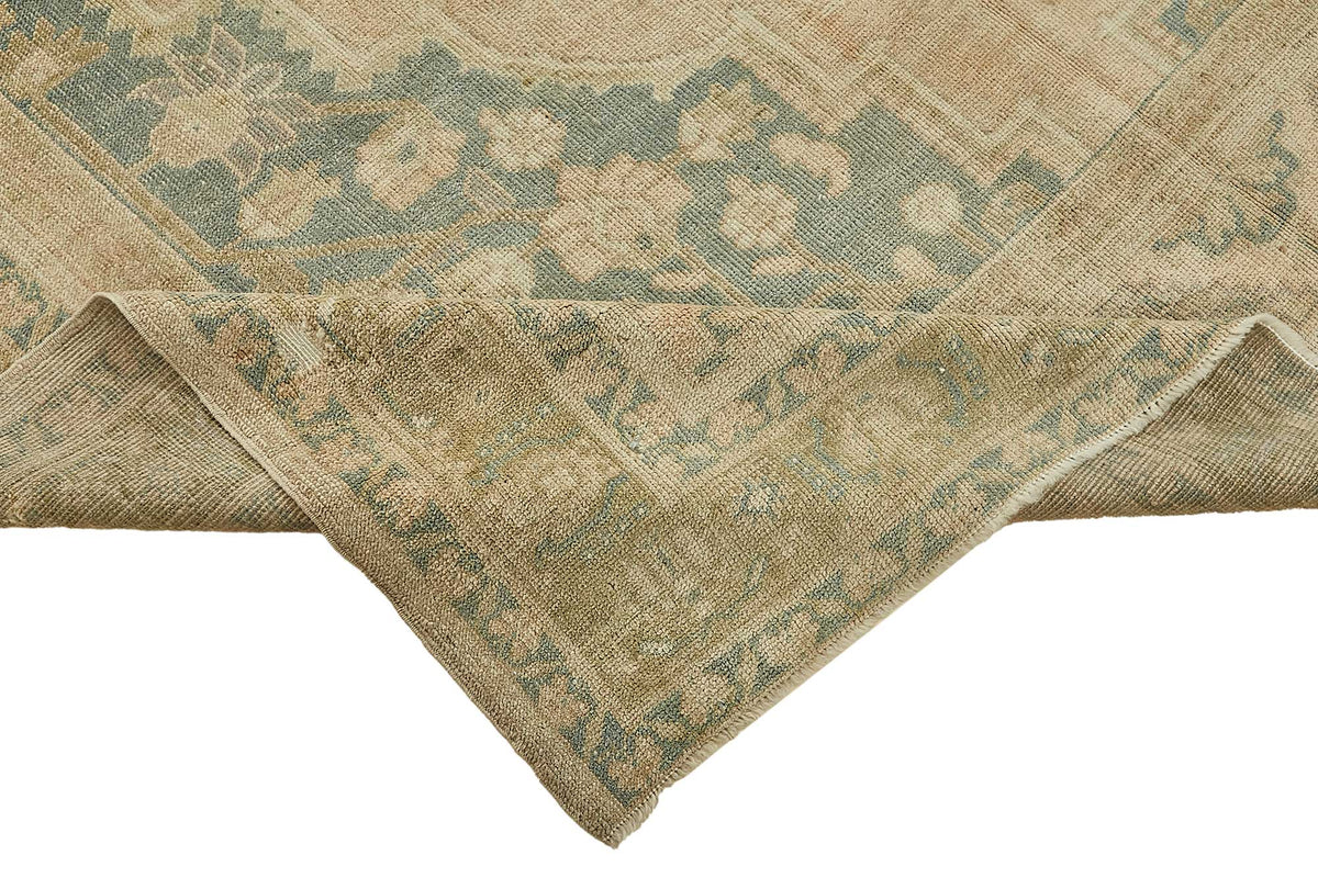 Kavale Bej Mavi Madalyon Desenli El Dokuma Halı 188x335 cm – kenar detayı