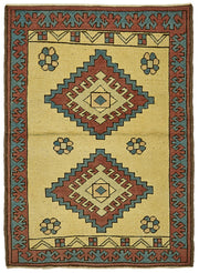 Gekro Sarı Kırmızı Madalyon Göbek Geometrik El Dokuma Halı 84x115 cm
