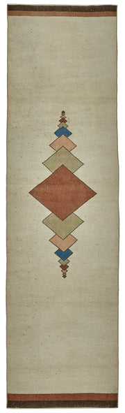 Kovena Bej Kahverengi Modern Geometrik Desenli Yün Pamuk El Dokuma Yolluk 83x285 cm