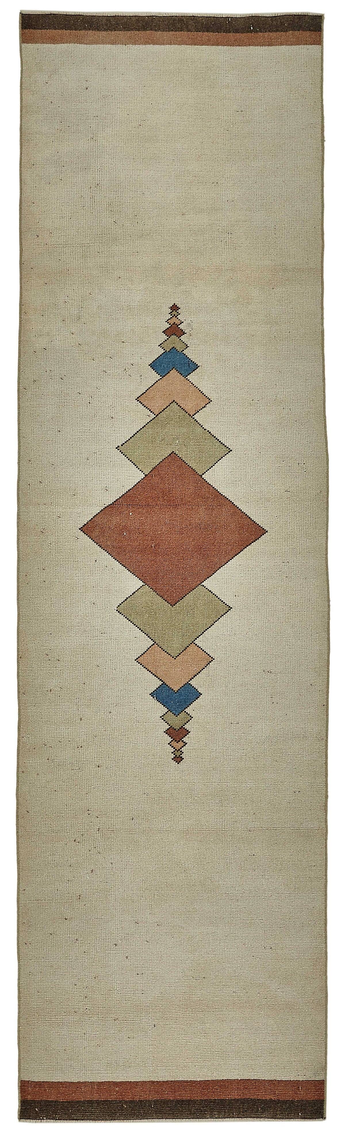 Kovena Bej Kahverengi Modern Geometrik Desenli Yün Pamuk El Dokuma Yolluk 83x285 cm