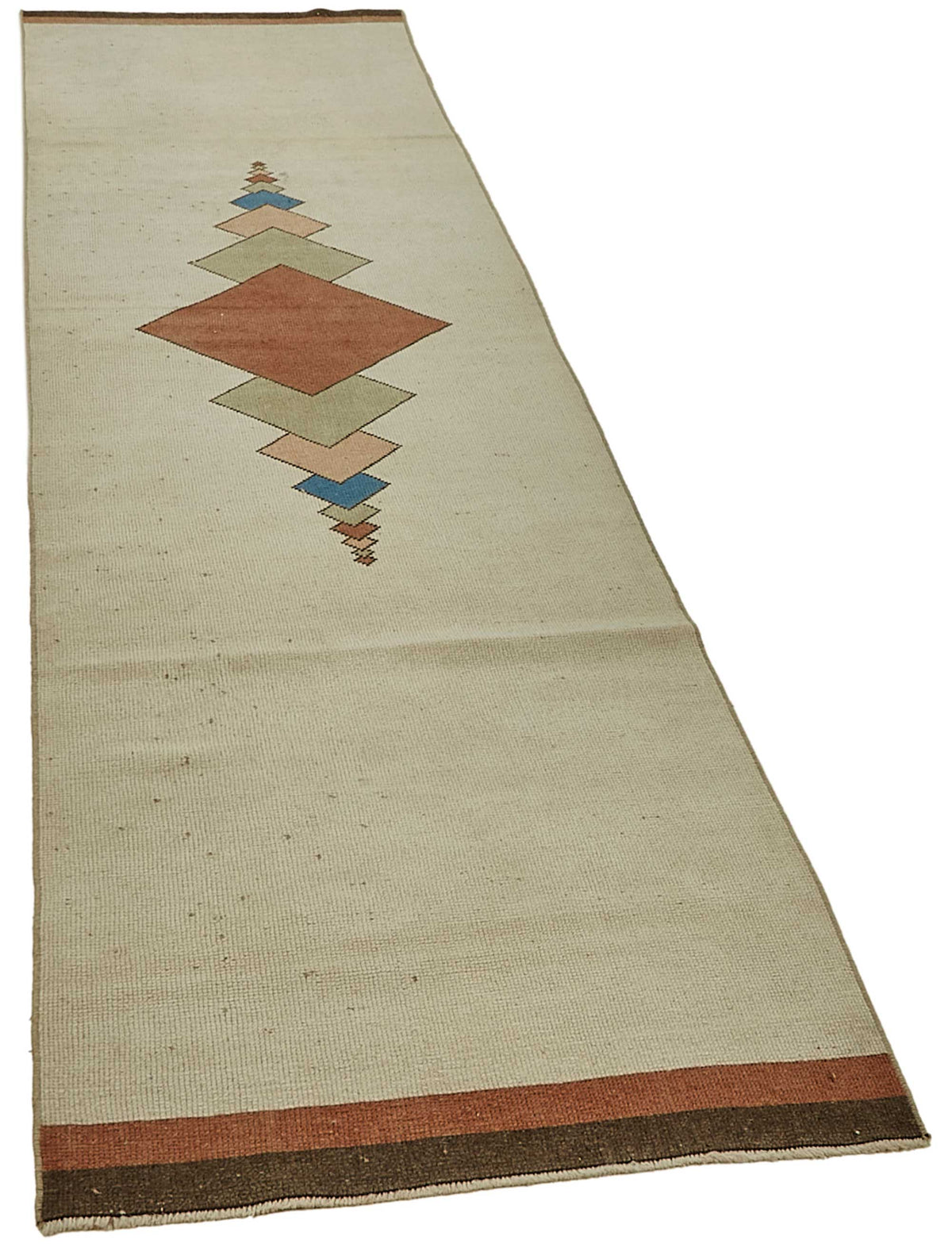 Kovena Bej Kahverengi Modern Geometrik Desenli Yün Pamuk El Dokuma Yolluk 83x285 cm – genel görünüm