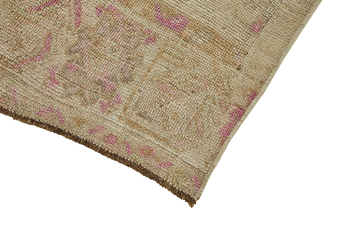 Kovena Bej Pembe Madalyon Desenli Etnik Yün Pamuk El Dokuma Halı 83x330 cm – detay görünümü