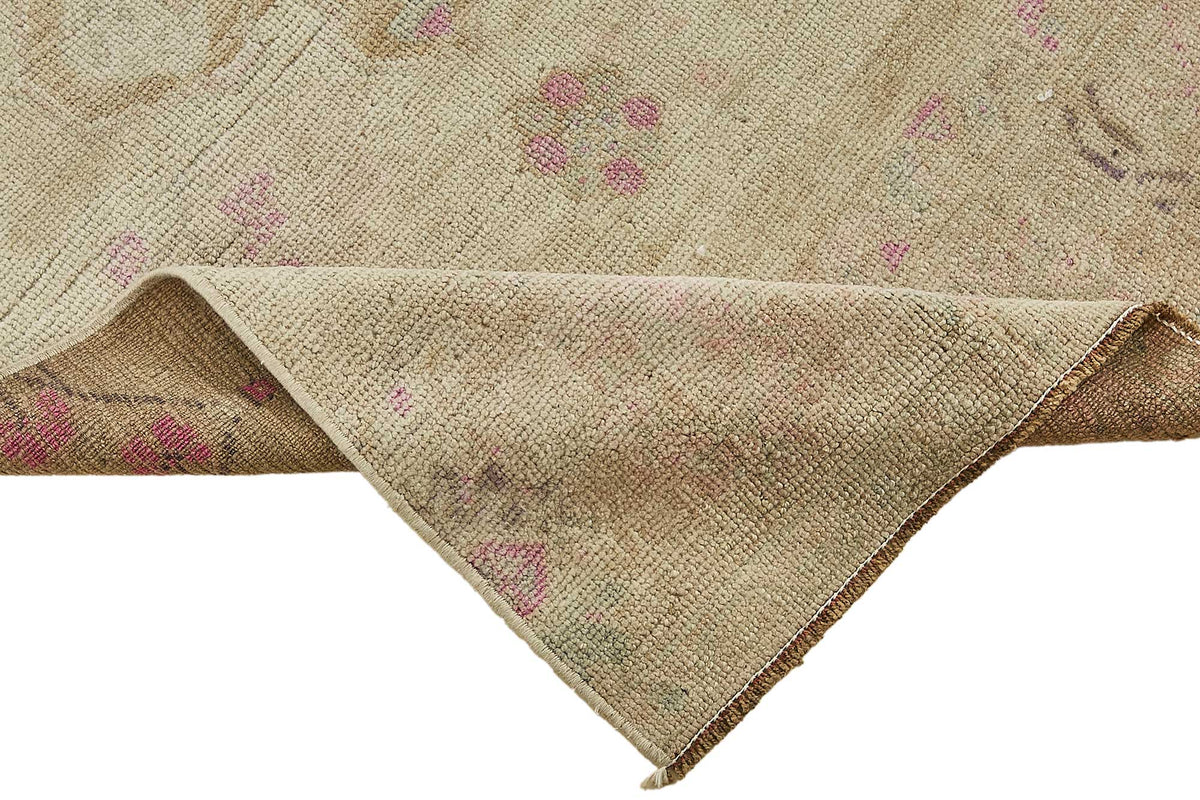 Kovena Bej Pembe Madalyon Desenli Etnik Yün Pamuk El Dokuma Halı 83x330 cm – kenar detayı