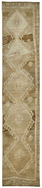 Kovena Kahverengi Bej Geometrik Desenli Yün Yolluk Halı 75x369 cm