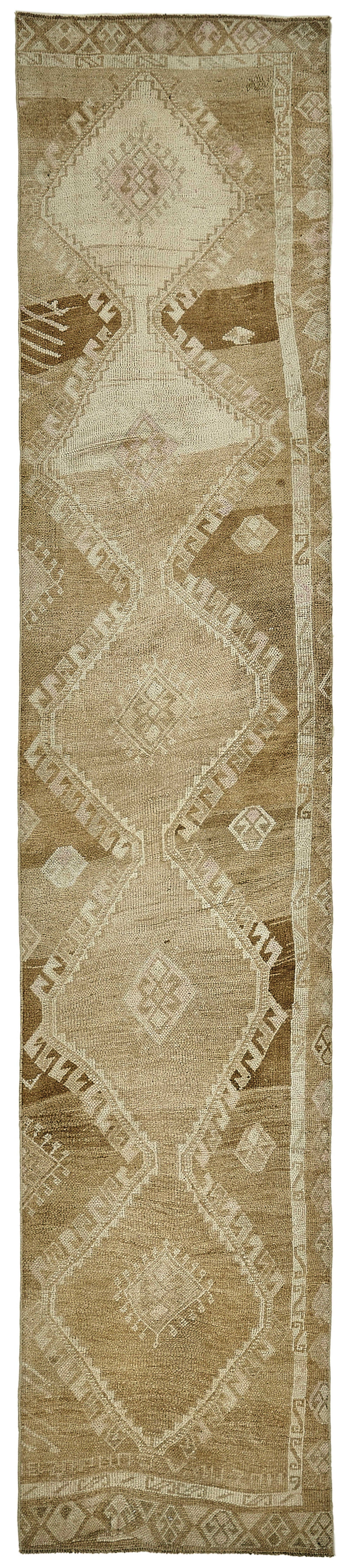 Kovena Kahverengi Bej Geometrik Desenli Yün Yolluk Halı 75x369 cm