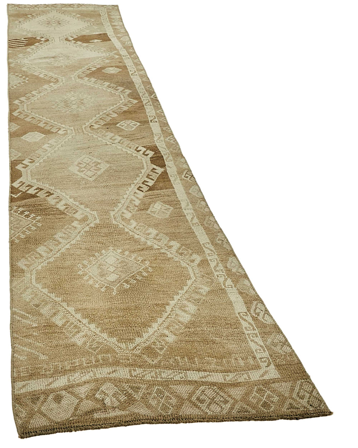 Kovena Kahverengi Bej Geometrik Desenli Yün Yolluk Halı 75x369 cm – genel görünüm
