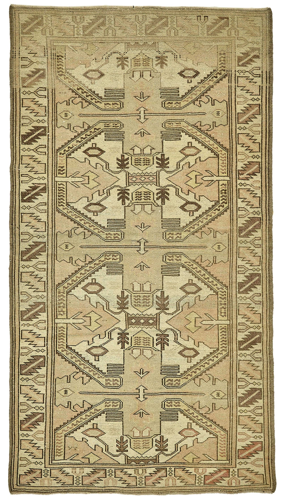 Gekro Vintage Bej Kahverengi Geometrik Desenli Halı 107x190 cm 49805