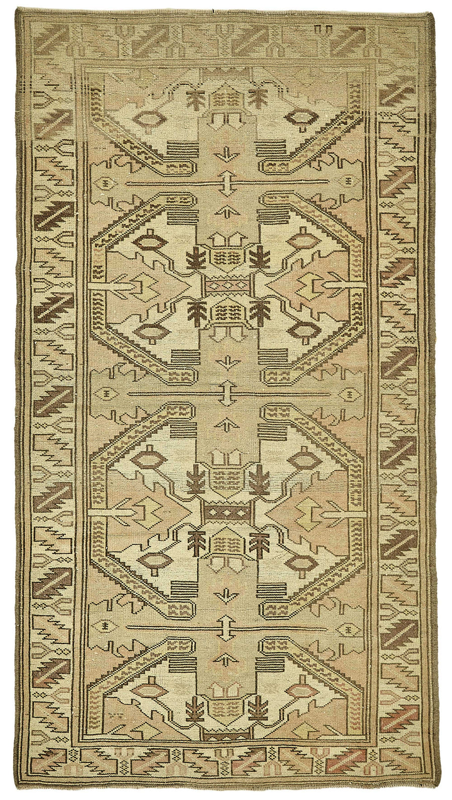 Gekro Vintage Bej Kahverengi Geometrik Desenli Halı 107x190 cm 49805