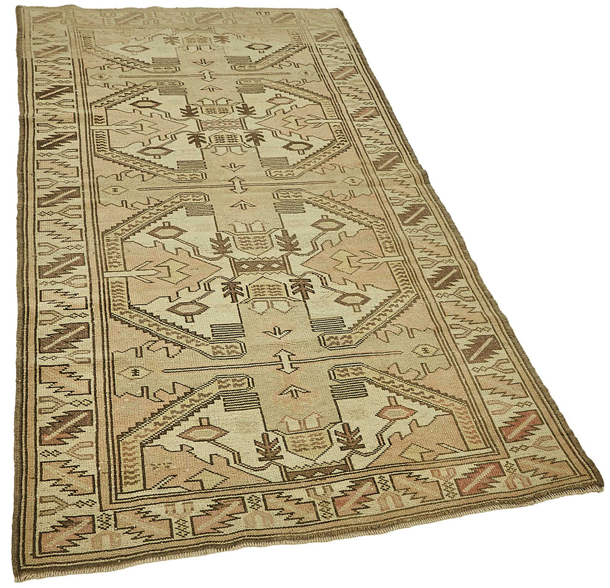 Gekro Vintage Bej Kahverengi Geometrik Desenli Halı 107x190 cm 49805 – genel görünüm