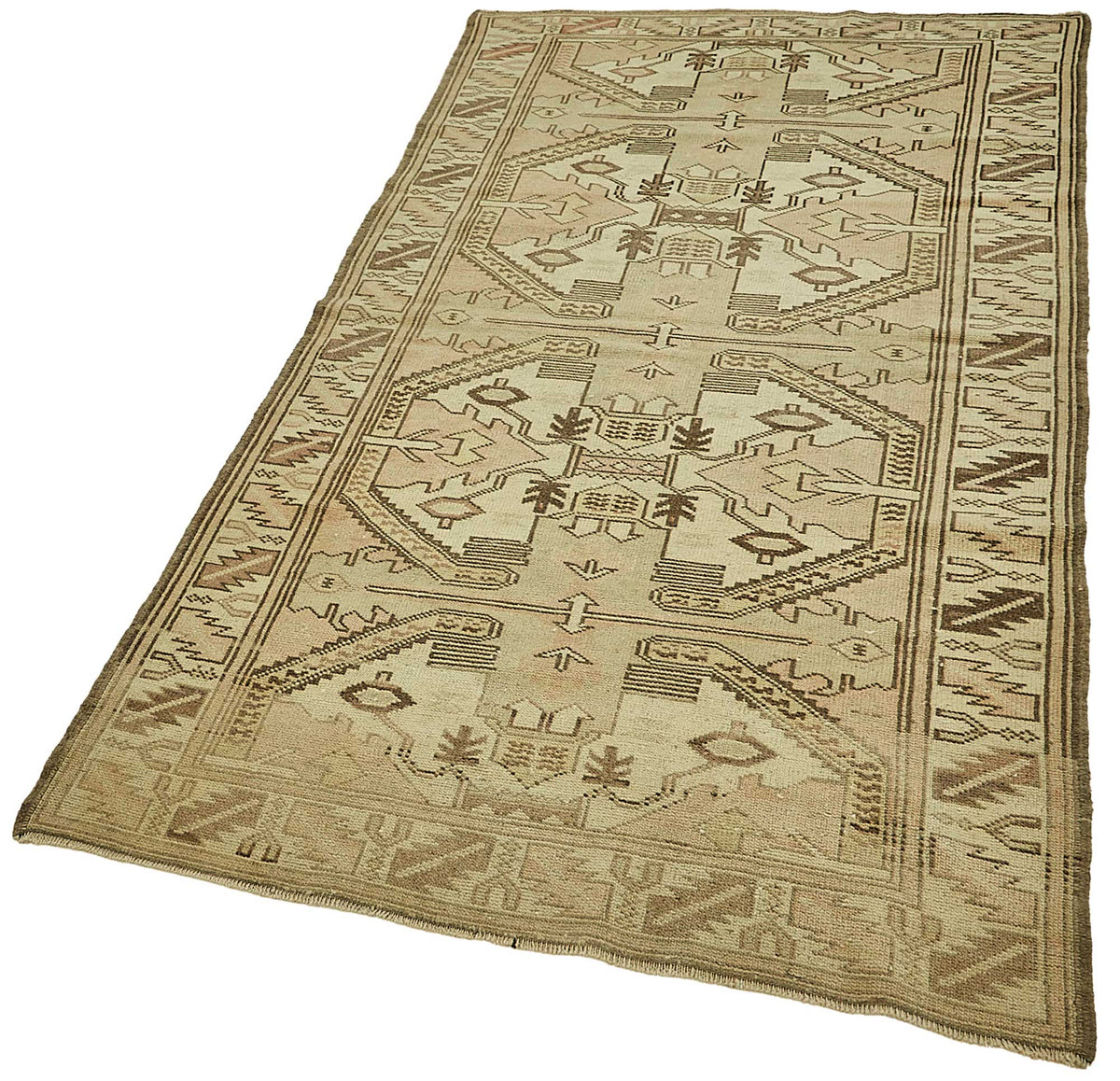 Gekro Vintage Bej Kahverengi Geometrik Desenli Halı 107x190 cm 49805 – doku yakın çekim