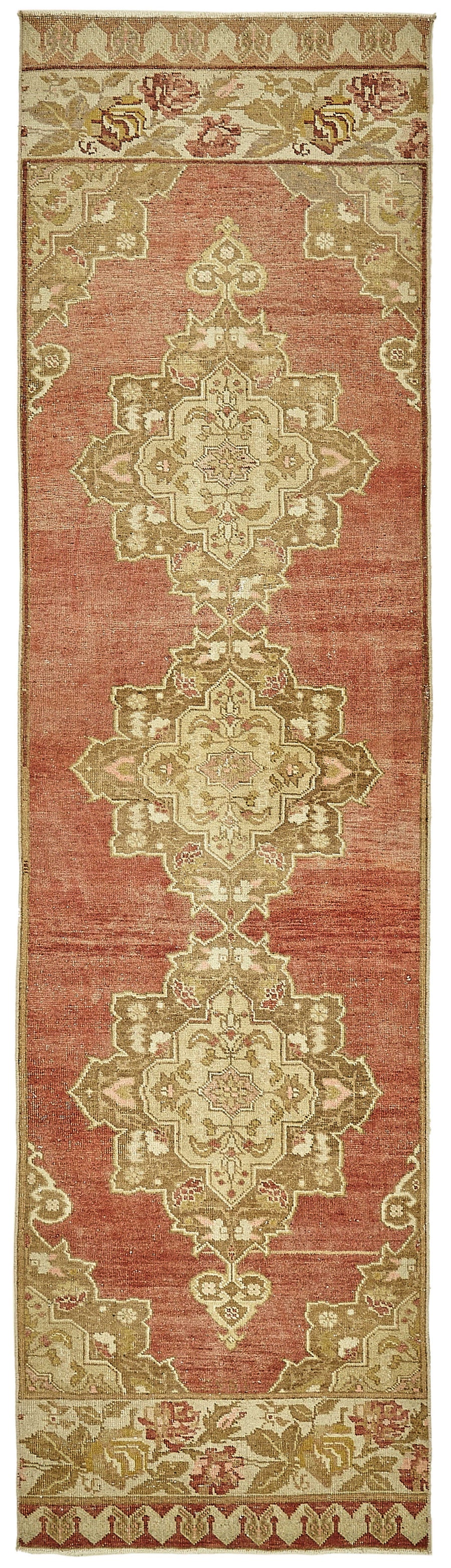 Kovena Kırmızı Bej Madalyon Göbekli El Dokuma Yolluk 81x308 cm