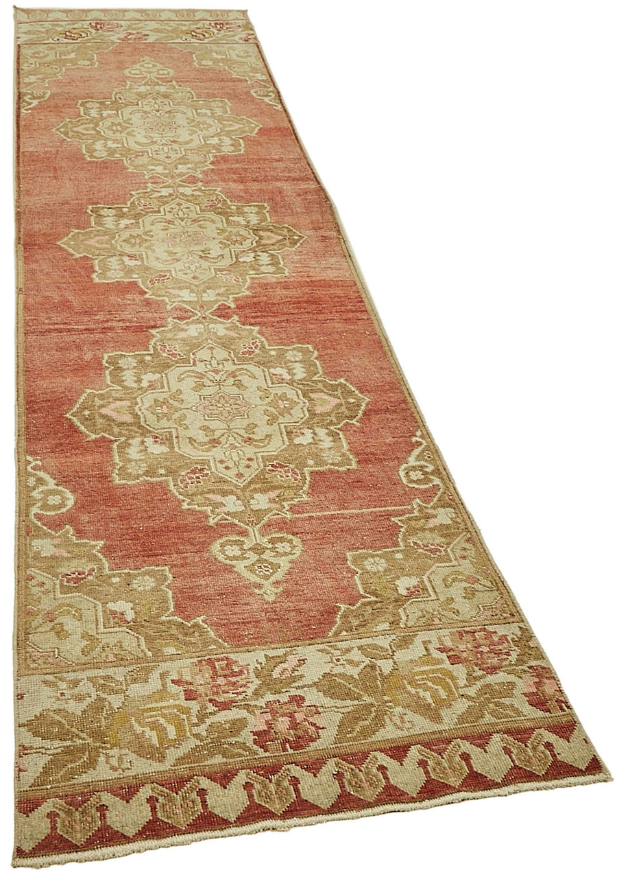 Kovena Kırmızı Bej Madalyon Göbekli El Dokuma Yolluk 81x308 cm – genel görünüm