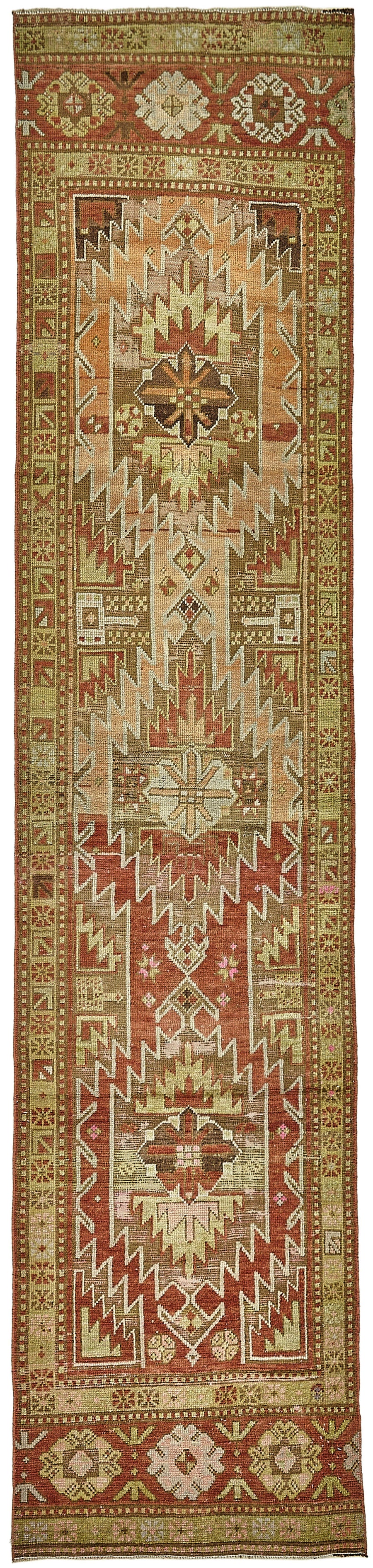 Kovena Kırmızı Etnik Halı Geometrik Desenli Vintage Yolluk 75x339 cm