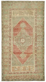 Gekro Yeşil ve Kırmızı Geometrik Desenli Yün Etnik Halı 106x193 cm