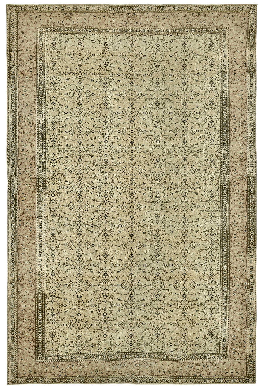 Alfombra Javrik de lana tejida a mano, beige y marrón, con diseño floral, 195x294 cm