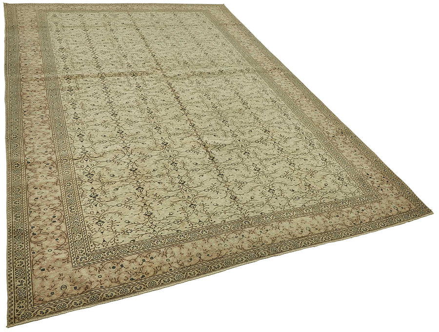 Alfombra Javrik de lana tejida a mano, beige y marrón, con diseño floral, 195x294 cm – vista general