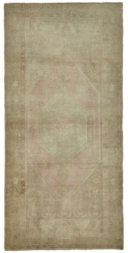 Kavale Bej Pembe Madalyon Desenli Yün ve Pamuk Halı, 126x260 cm