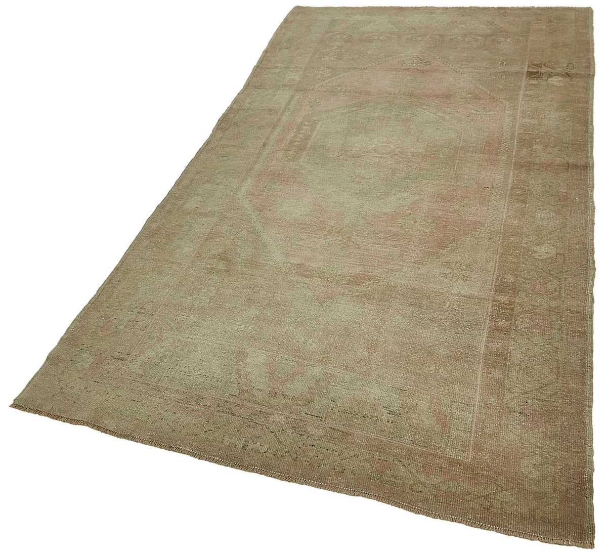 Kavale Bej Pembe Madalyon Desenli Yün ve Pamuk Halı, 126x260 cm – doku yakın çekim