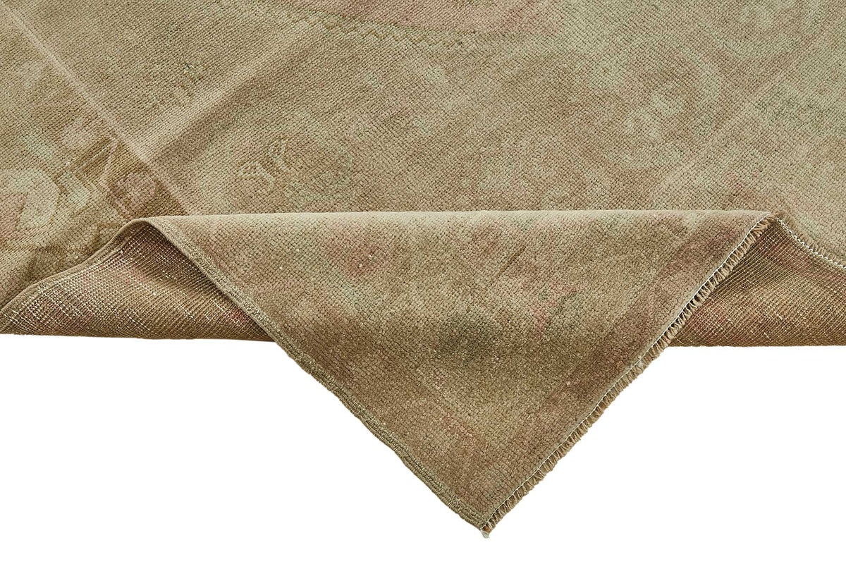 Kavale Bej Pembe Madalyon Desenli Yün ve Pamuk Halı, 126x260 cm – kenar detayı
