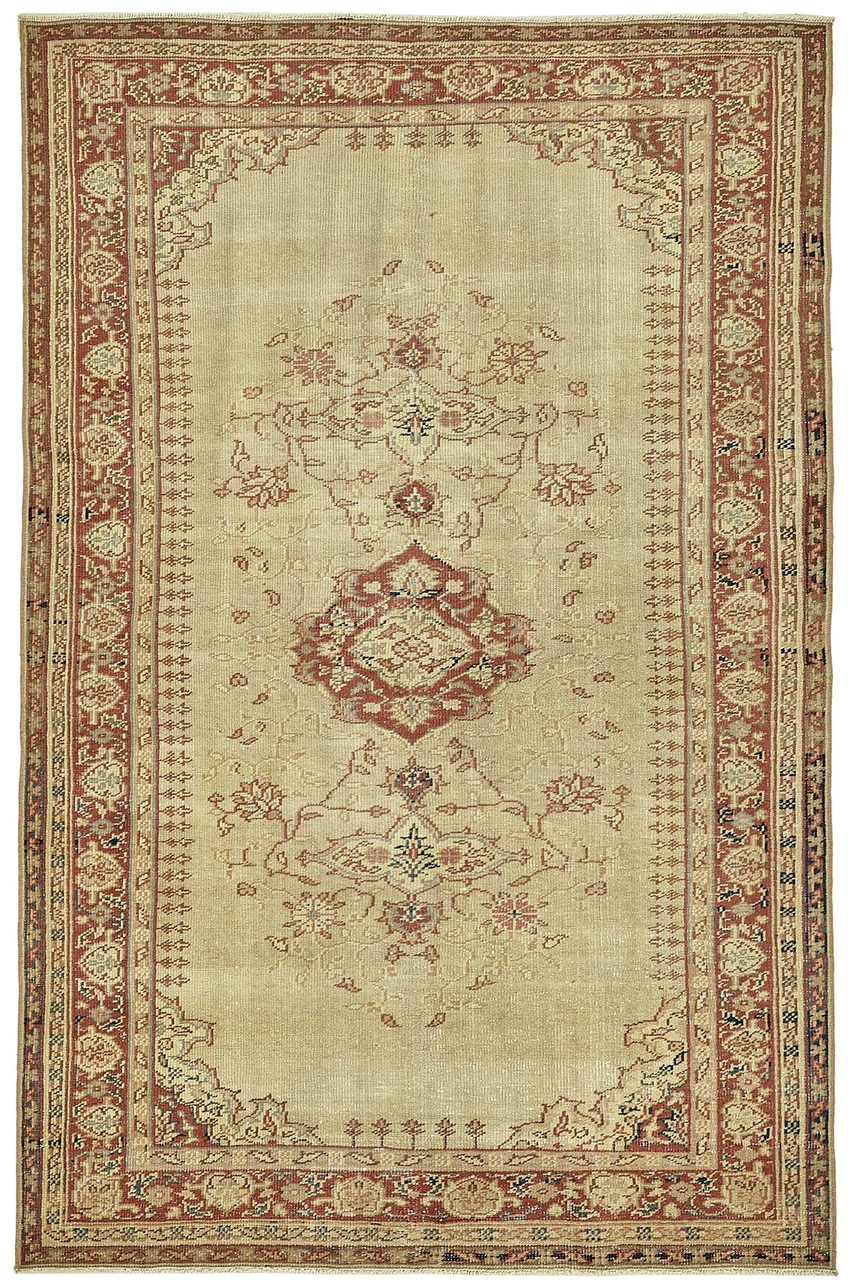 Gekro Kırmızı Dokuma Desenli Bej Vintage Halı 130x200 cm 49821