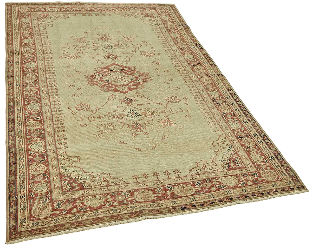Gekro Kırmızı Dokuma Desenli Bej Vintage Halı 130x200 cm 49821 – genel görünüm