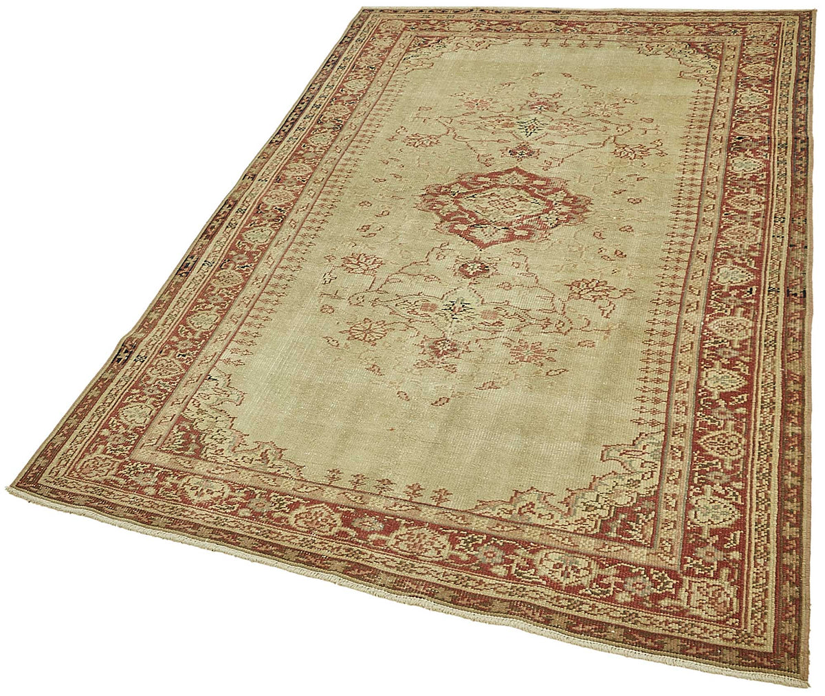 Gekro Kırmızı Dokuma Desenli Bej Vintage Halı 130x200 cm 49821 – doku yakın çekim