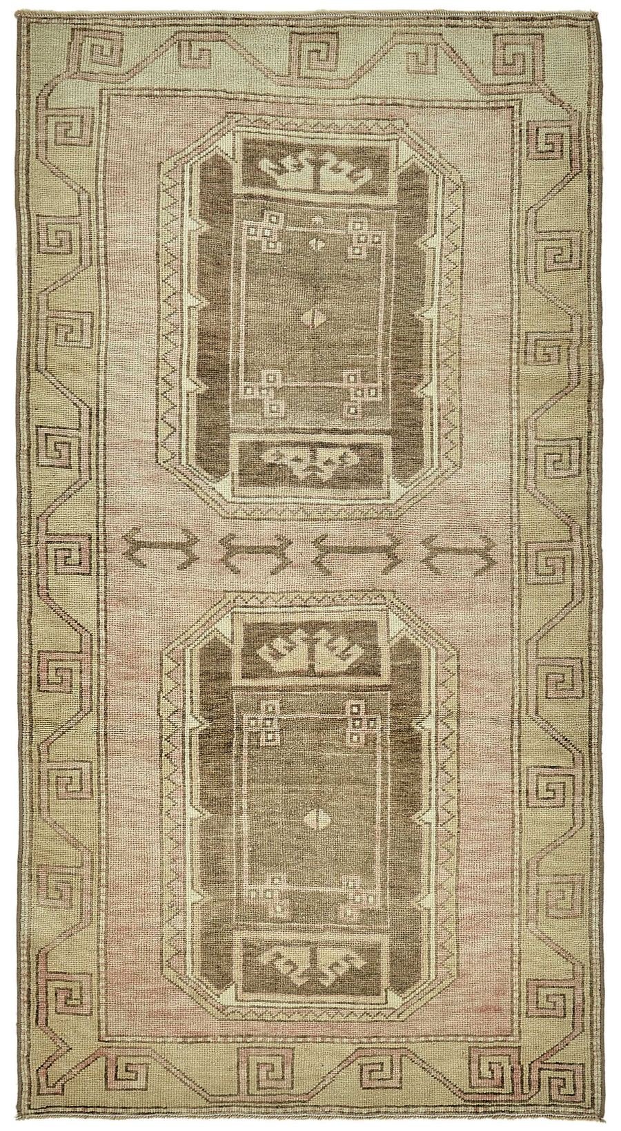 Gekro Geometrik Etnik Desenli Toprak Tonlarında Bej Halı 104x195 cm