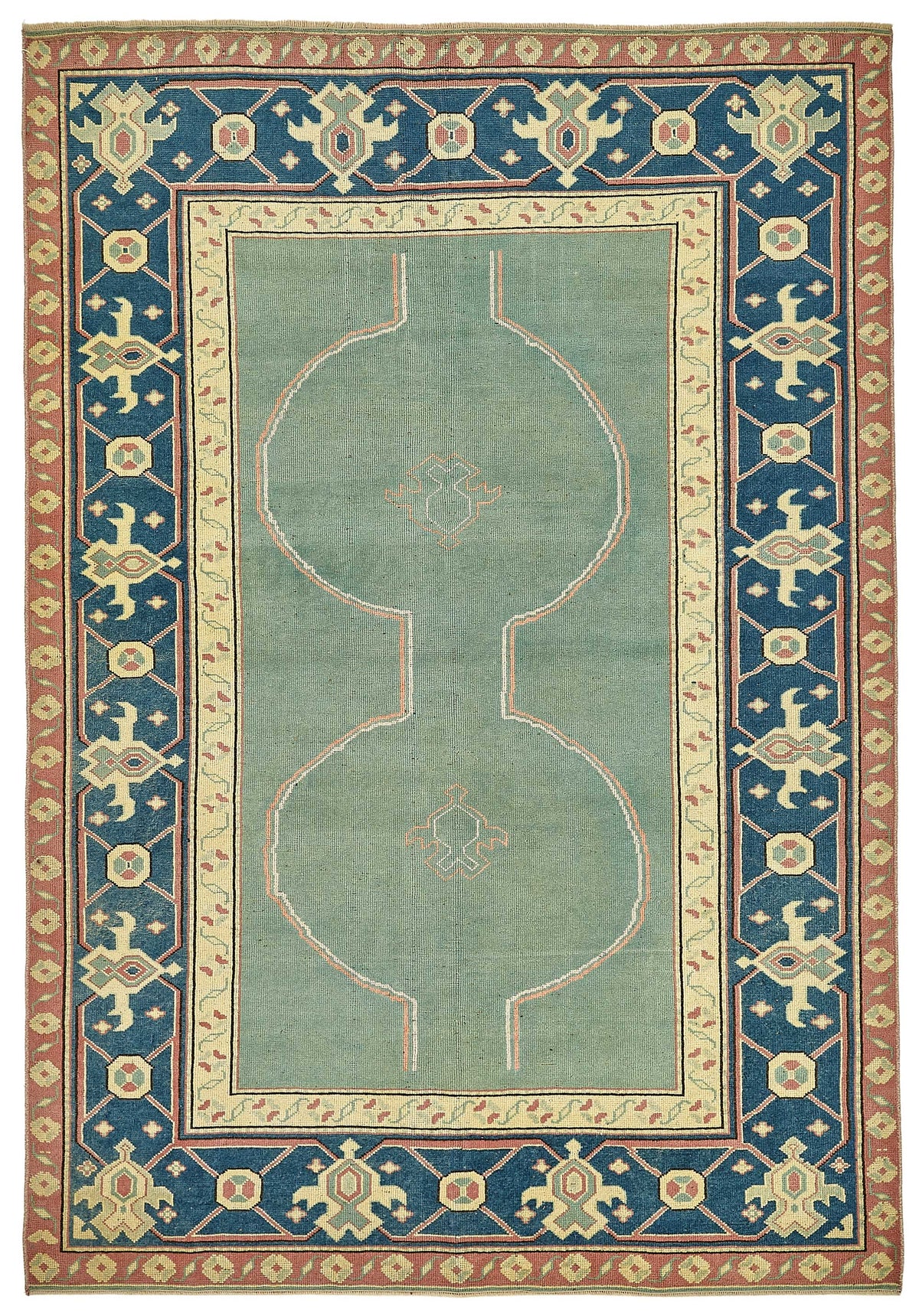 Kavale Madalyon Desenli Turkuaz ve Lacivert El Dokuma Halı 151x242 cm