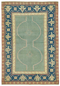 Kavale Madalyon Desenli Turkuaz ve Lacivert El Dokuma Halı 151x242 cm