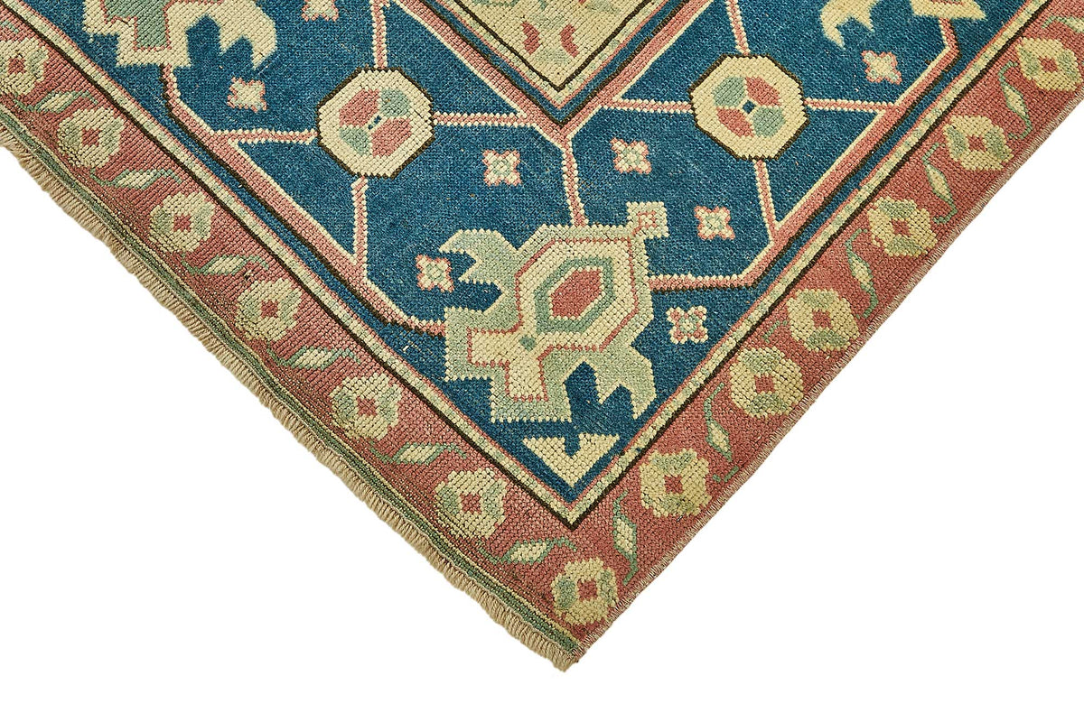 Kavale Madalyon Desenli Turkuaz ve Lacivert El Dokuma Halı 151x242 cm – detay görünümü