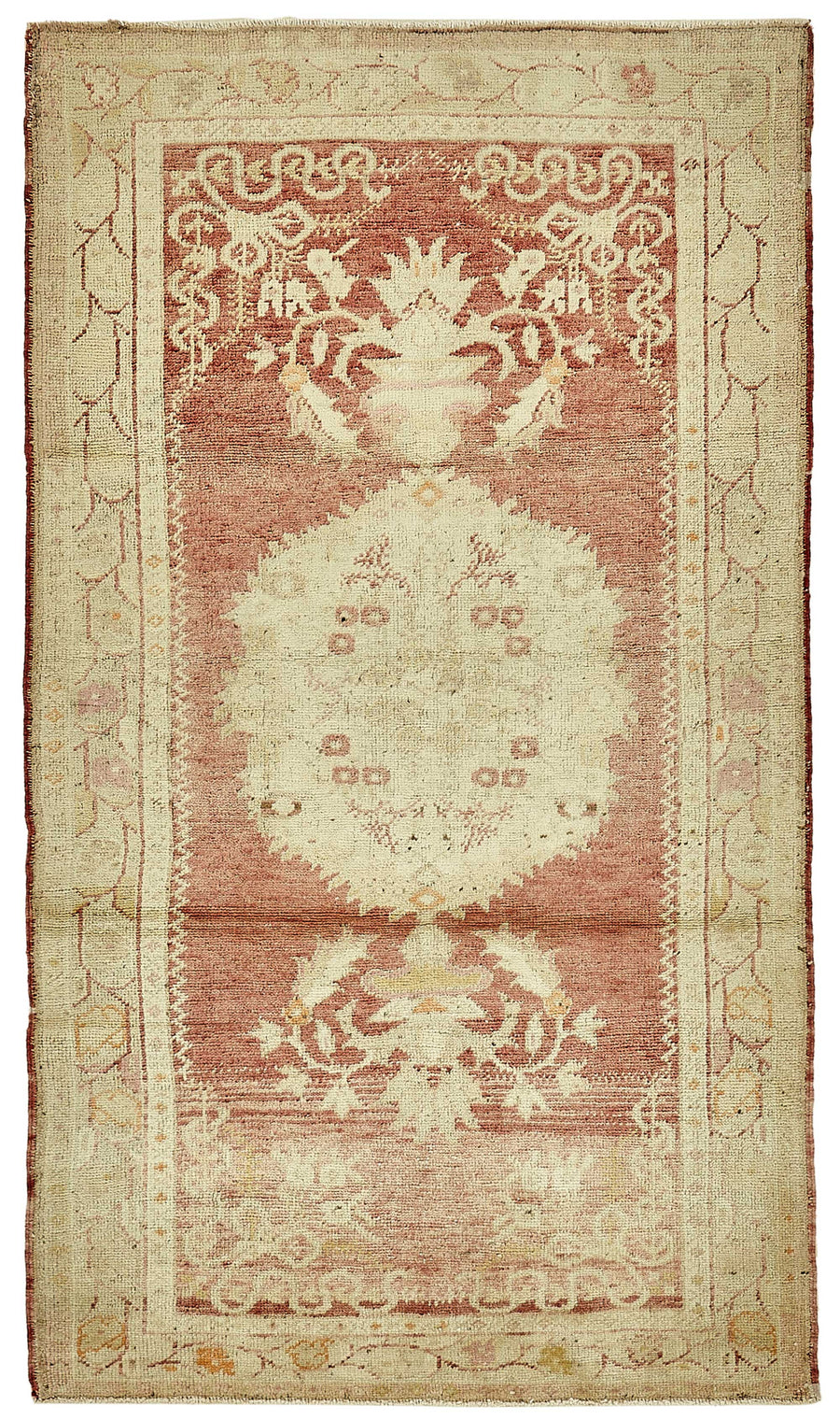 Gekro Anadolu Kırmızı Bej Madalyon Desenli El Dokuma Halı 106x190 cm