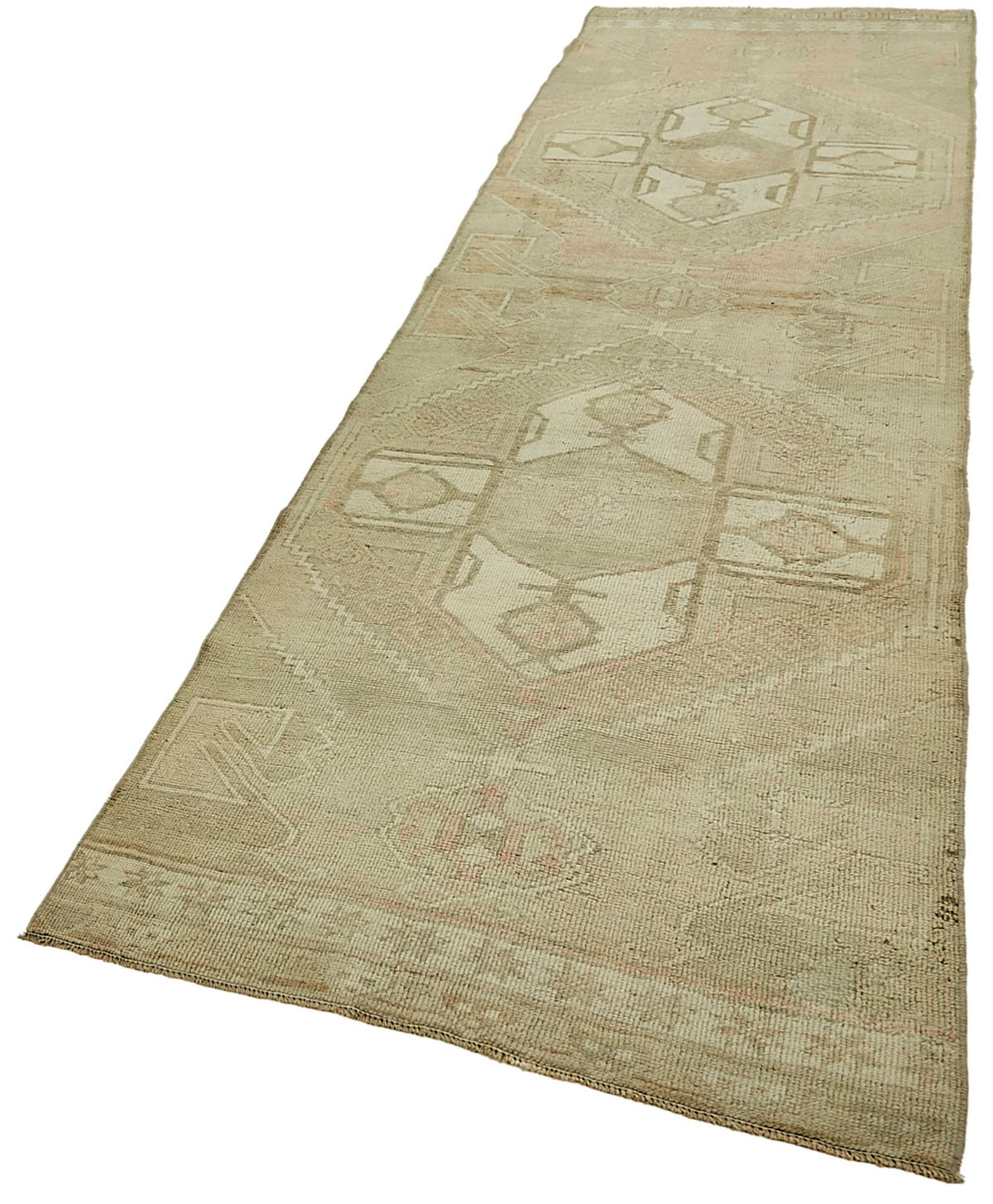 Kovena Bej Yolluk Gül Kurusu Etnik Desenli El Dokuma 100x345 cm – doku yakın çekim