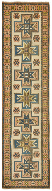 Kovena Madalyon Desenli Lacivert Bej Dokuma Yolluk 88x334 cm