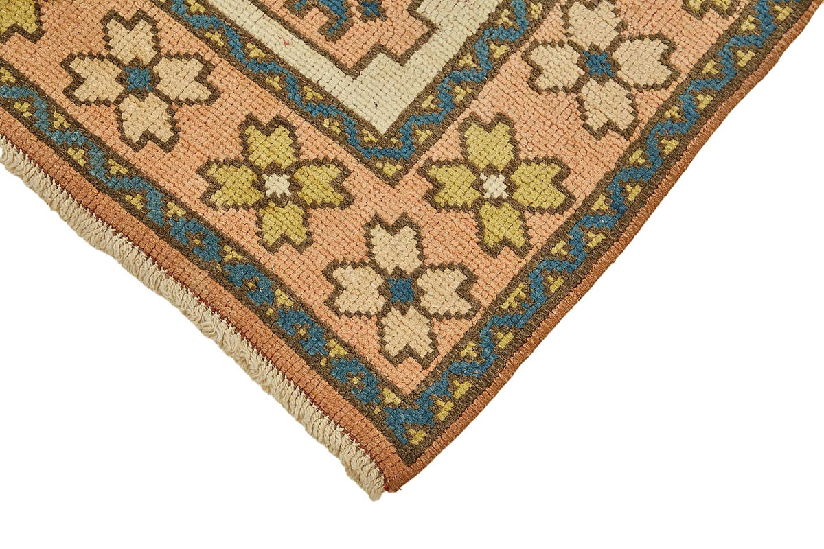 Kovena Madalyon Desenli Lacivert Bej Dokuma Yolluk 88x334 cm – detay görünümü