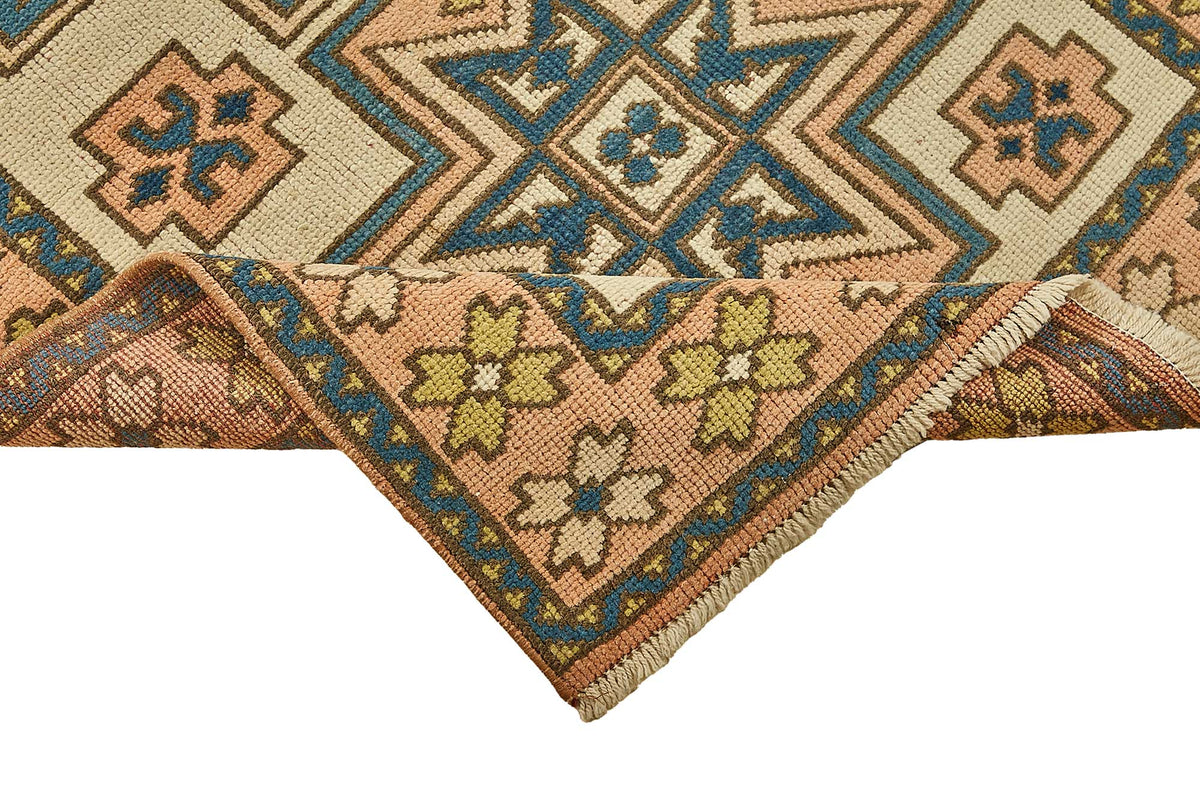 Kovena Madalyon Desenli Lacivert Bej Dokuma Yolluk 88x334 cm – kenar detayı