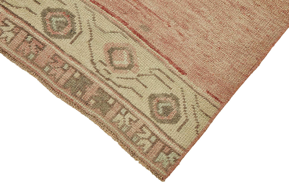 Kovena Pembe Gri Geometrik Madalyonlu Yün El Dokuma Yolluk 90x364 cm – detay görünümü