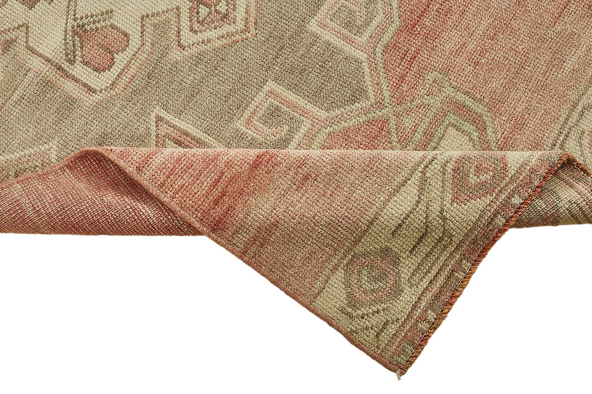 Kovena Pembe Gri Geometrik Madalyonlu Yün El Dokuma Yolluk 90x364 cm – kenar detayı