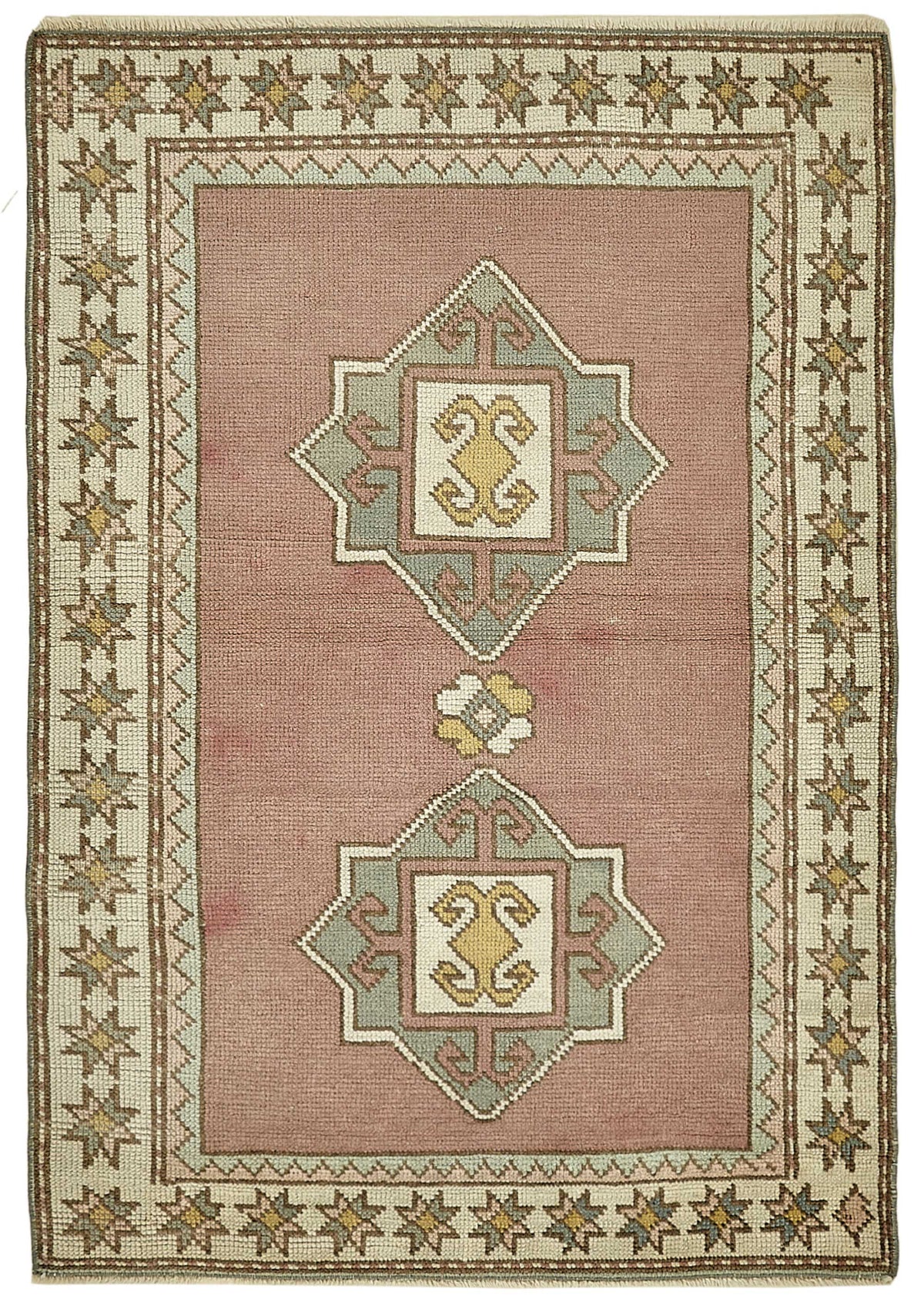 Gekro Gümüş Pembe Geometrik Desenli Etnik El Dokuma Halı 96x137 cm