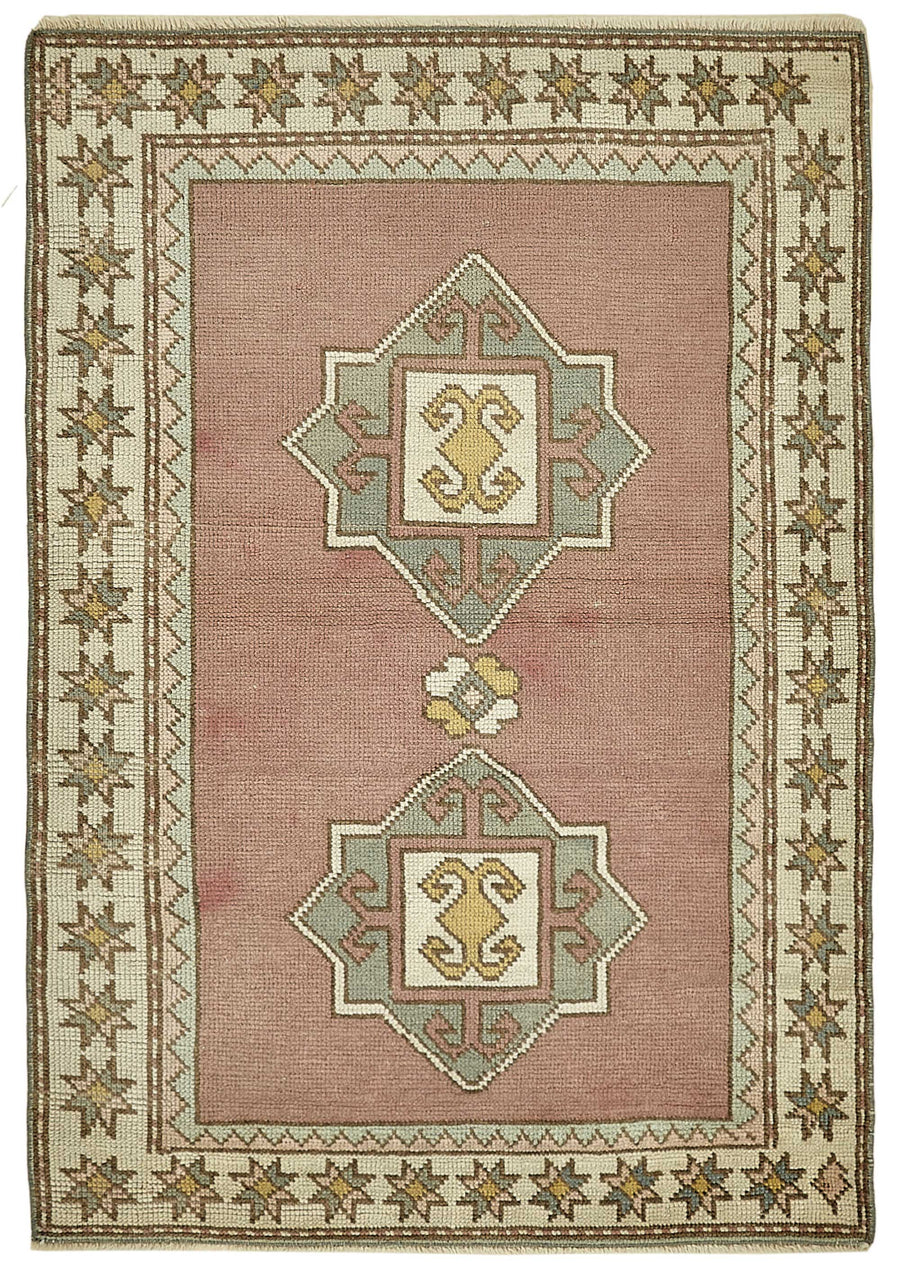 Gekro Gümüş Pembe Geometrik Desenli Etnik El Dokuma Halı 96x137 cm