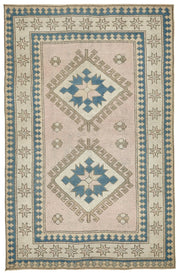 Gekro Toz Pembe Geometrik Desenli Yün ve Pamuk Halı 105x164 cm