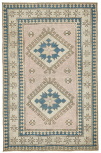 Gekro Toz Pembe Geometrik Desenli Yün ve Pamuk Halı 105x164 cm