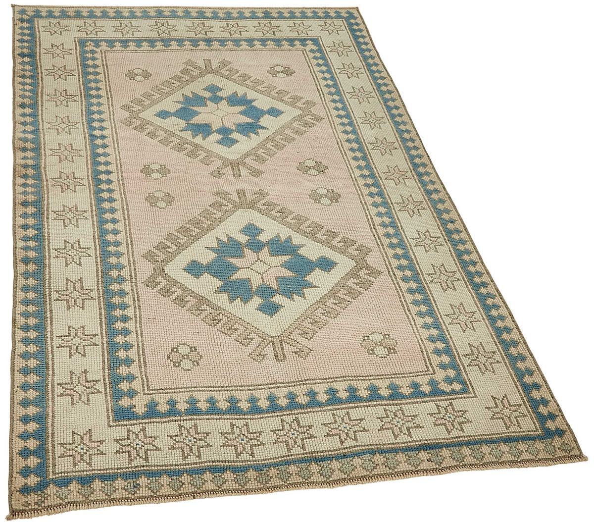 Gekro Toz Pembe Geometrik Desenli Yün ve Pamuk Halı 105x164 cm – genel görünüm