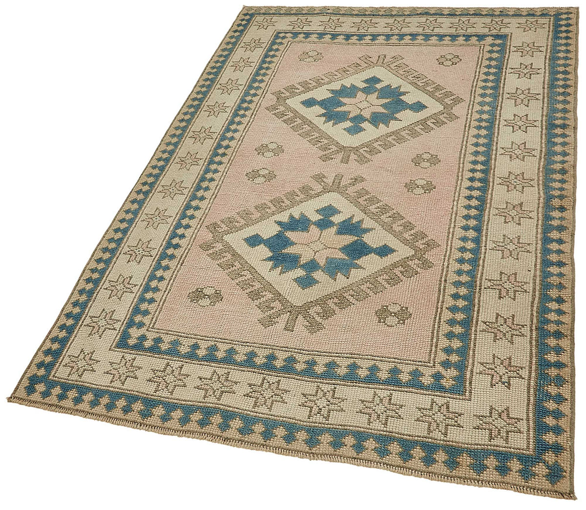 Gekro Toz Pembe Geometrik Desenli Yün ve Pamuk Halı 105x164 cm – doku yakın çekim