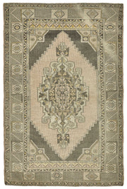 Kavale Bej Gri Geometrik Desenli Etnik El Dokuma Halı 147x223 cm