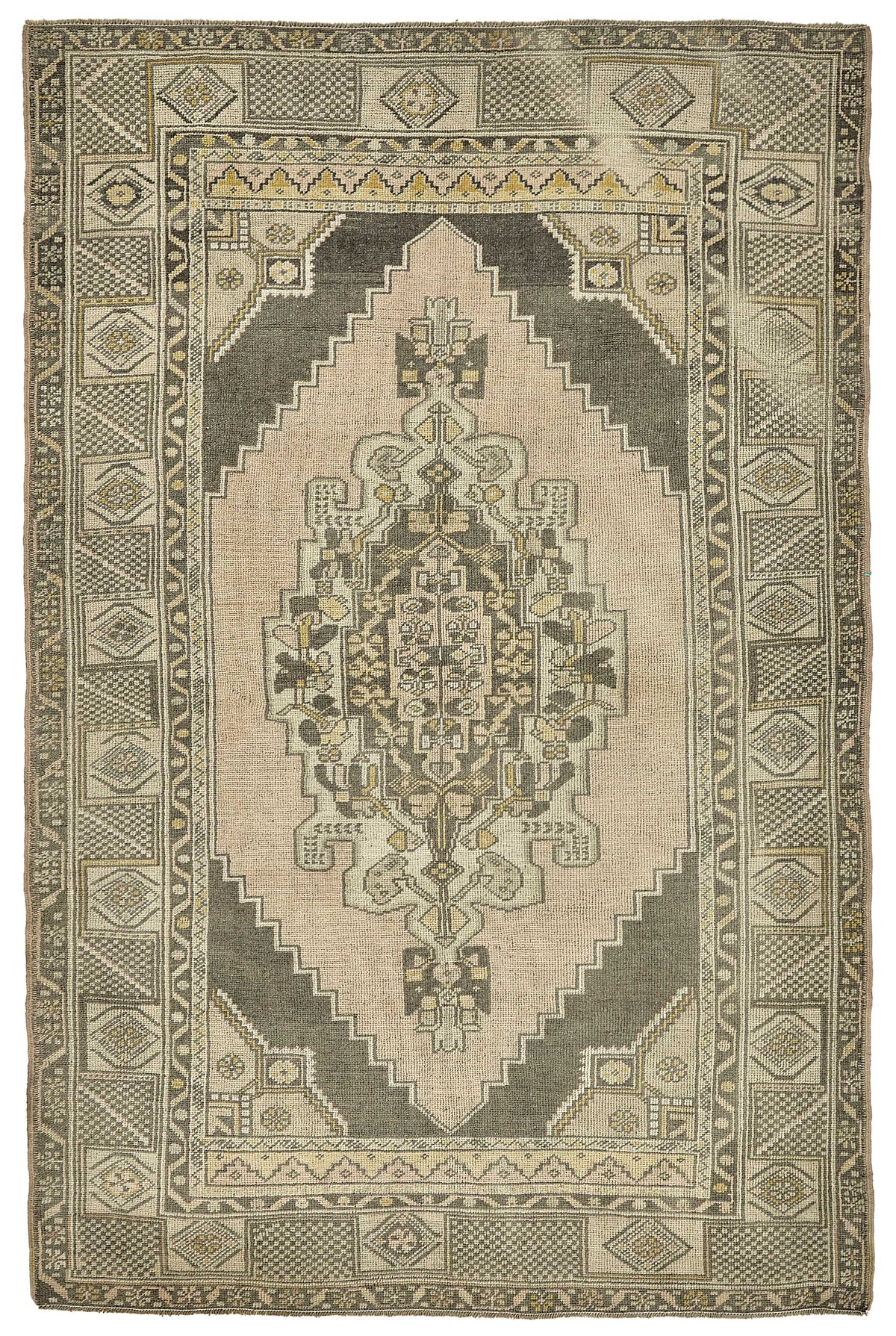 Kavale Bej Gri Geometrik Desenli Etnik El Dokuma Halı 147x223 cm