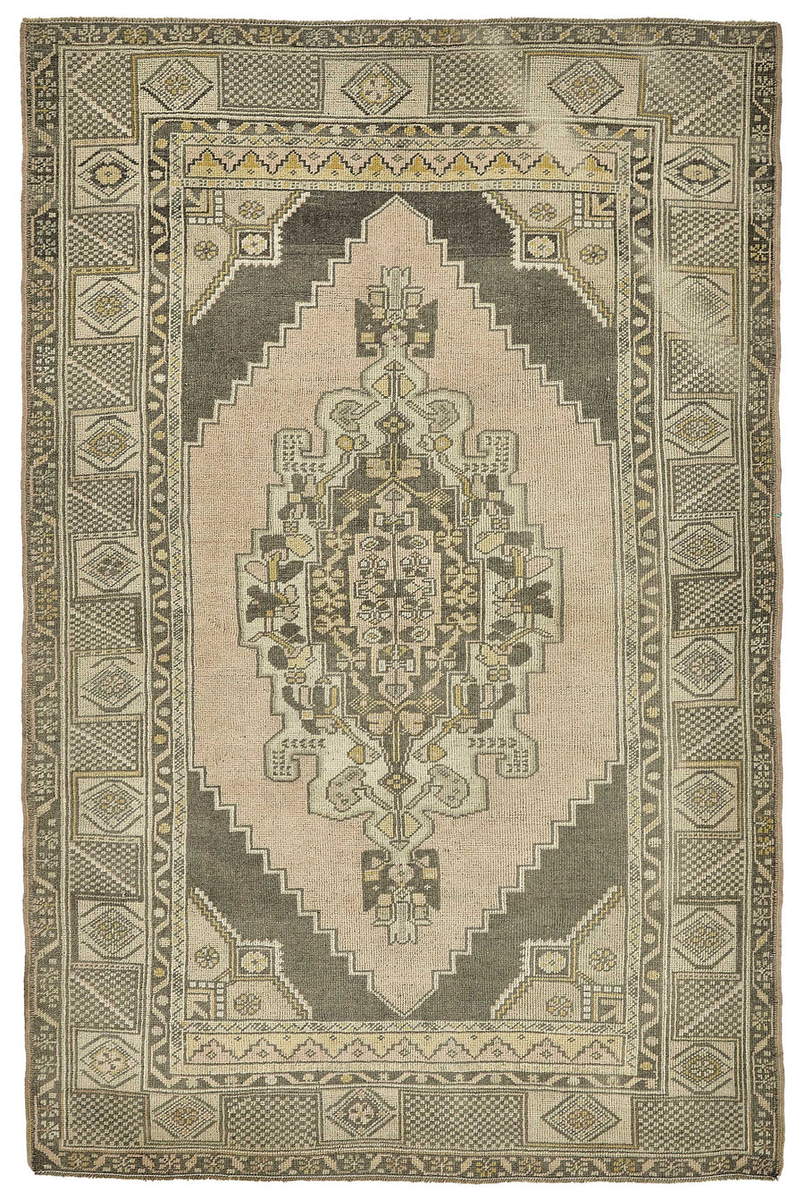 Kavale Bej Gri Geometrik Desenli Etnik El Dokuma Halı 147x223 cm