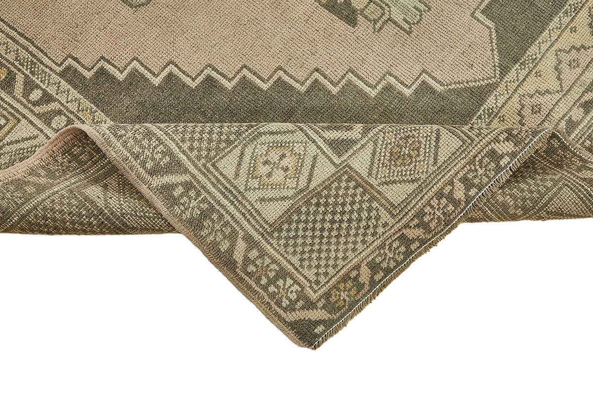Kavale Bej Gri Geometrik Desenli Etnik El Dokuma Halı 147x223 cm – kenar detayı
