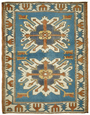 Gekro Mavi Beyaz Geometrik Desenli Etnik Pamuk Yün El Dokuma Halı 90x110 cm