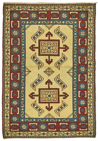 Gekro Sarı Bordo Madalyon Desenli El Dokuma Halı 84x105 cm